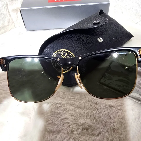 RAY-BAN RB4175 Clubmaster Overized Square Sunglasses. Black/Gold - Picture 3 of 6